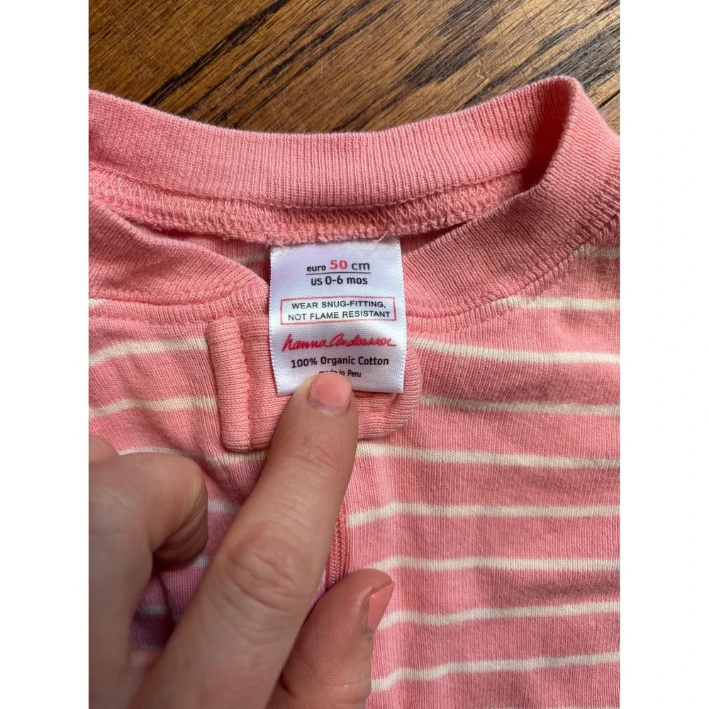 Hanna Andersson Baby‎ Zip Sleeper Pink White Stripe Organic Cotton One Piece